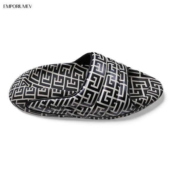Balmain B IT Original Leather Quilted Monogram Men Slides -Size US 11-